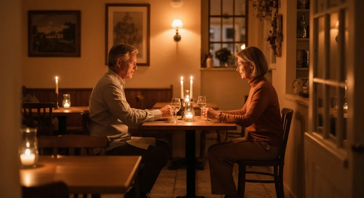 Intim middag för två på en liten restaurang med lugn atmosfär